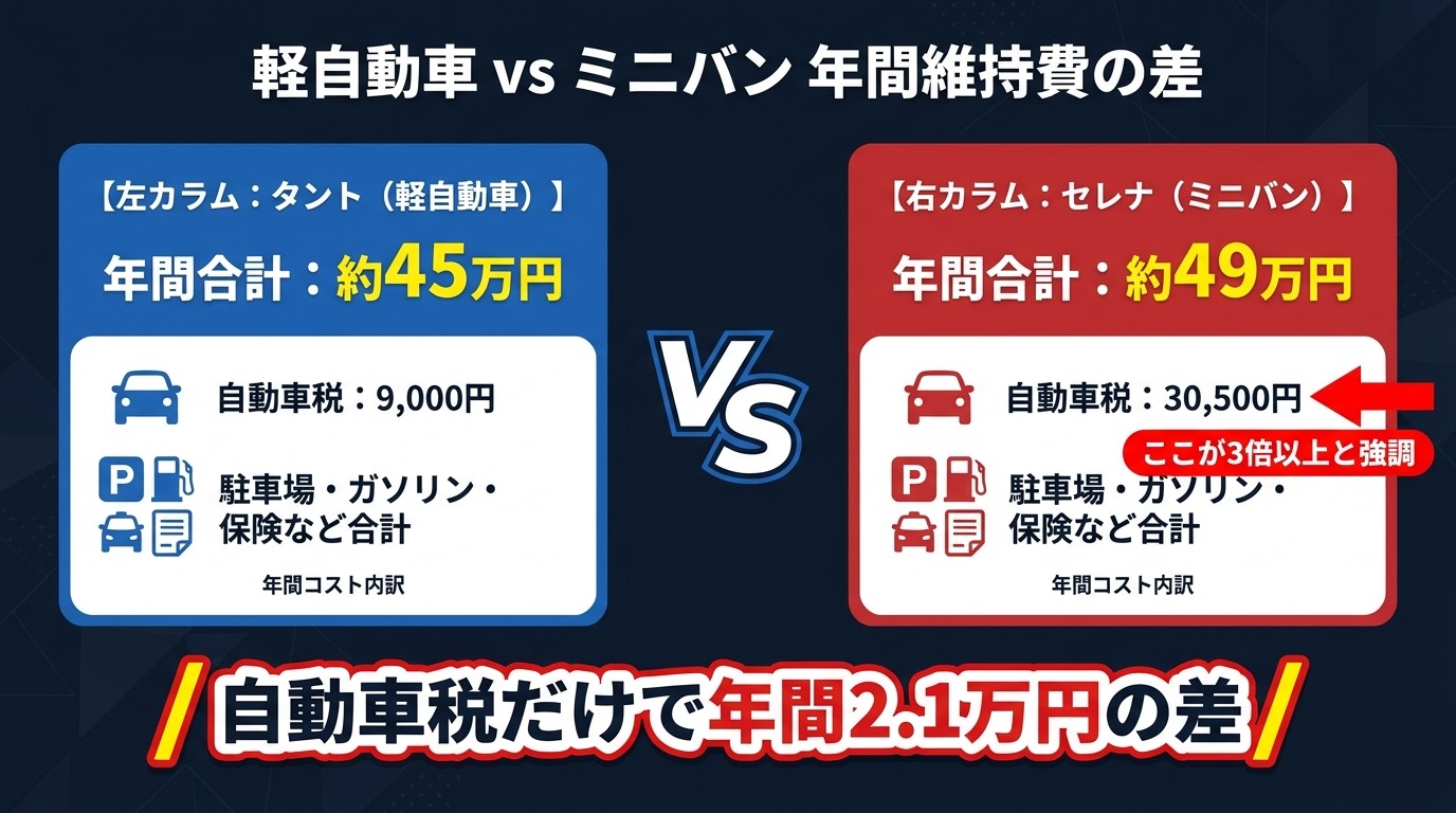 軽自動車vsミニバン年間維持費比較グラフ