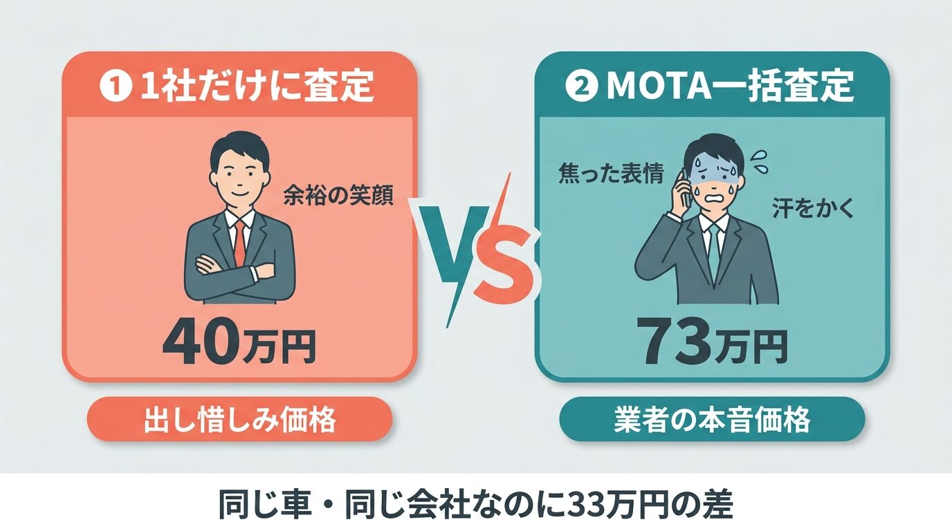 1社査定vs MOTA一括査定 査定額比較図解