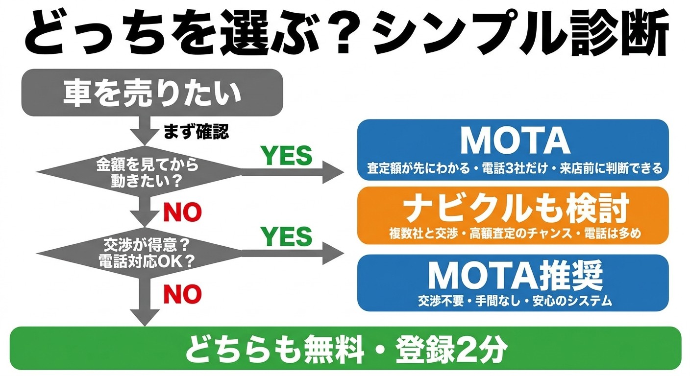 ナビクルとMOTAどちらを選ぶかのフローチャート