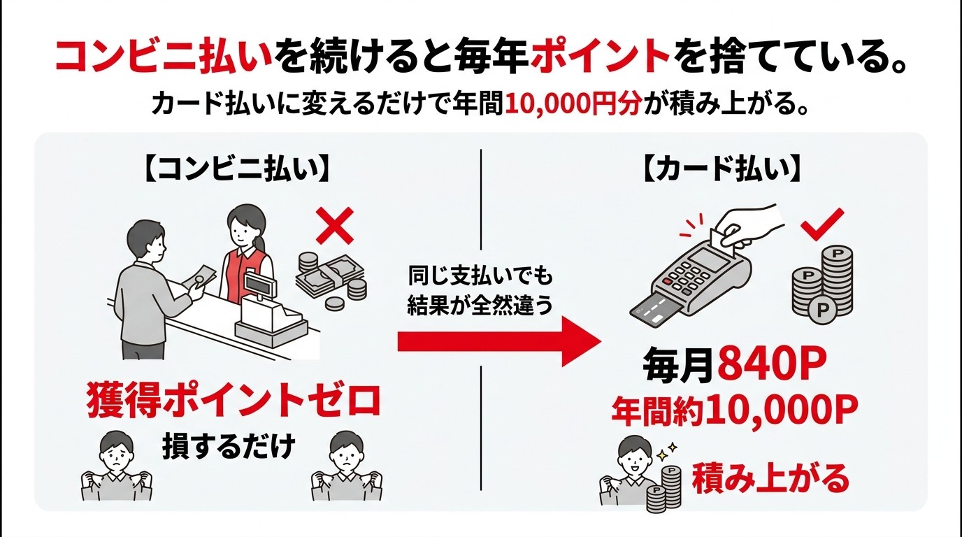 コンビニ払いとカード払いのポイント差比較図