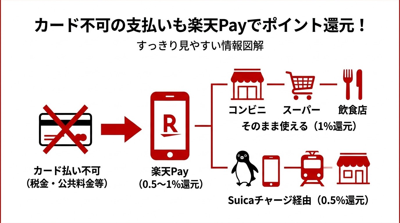 カードNG費目を楽天Payで補う活用フロー図