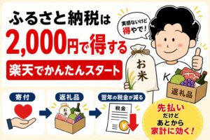 ふるさと納税は2000円で得する楽天でかんたんスタートのアイキャッチ