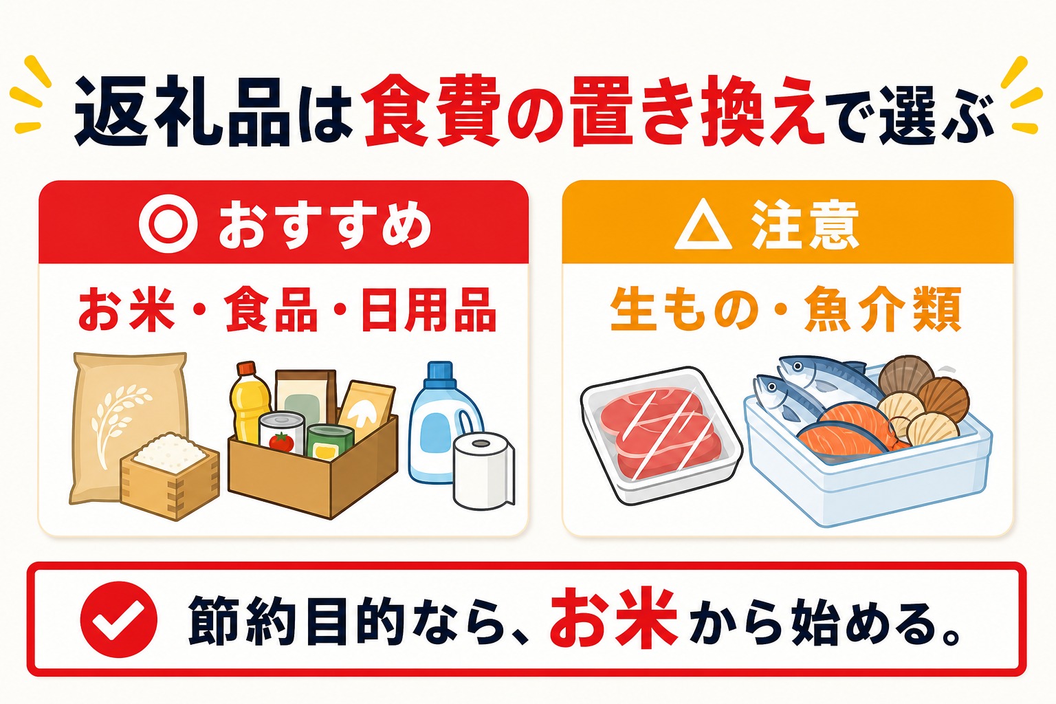 ふるさと納税の返礼品は食費の置き換えで選ぶ図解