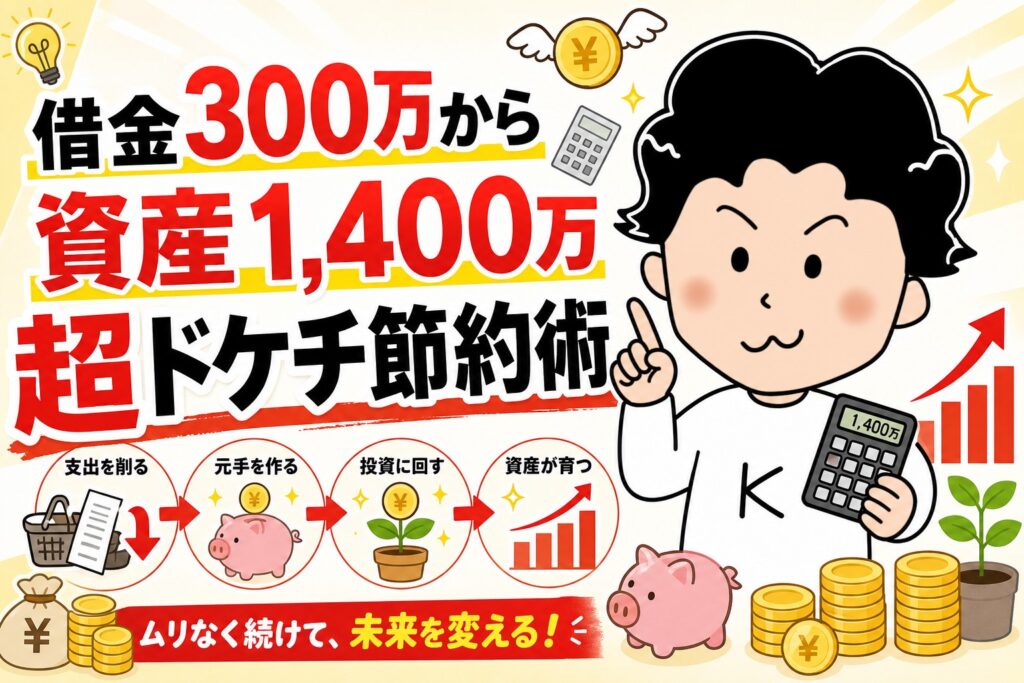 借金300万円から資産1,400万円を目指す超ドケチ節約術のアイキャッチ